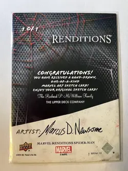 2024 UD Marvel Renditions Iron Man Sketch Artist Marcus D. Newsome 1/1 - Image 2