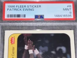 Fleer 1986-87 Stickers Patrick Ewing #6 Knicks Rookie PSA 9 Mint - Image 3