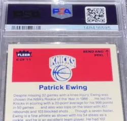 Fleer 1986-87 Stickers Patrick Ewing #6 Knicks Rookie PSA 9 Mint - Image 4