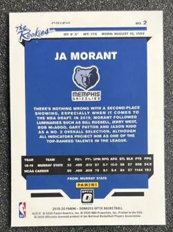 2019-20 Panini Donruss Optic The Rookies Ja Morant #2 Holo Silver Prizm RC - Image 2