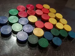Parcheesi Board Game Replacement Wooden Pieces - round small flat Dime Size - Image 1