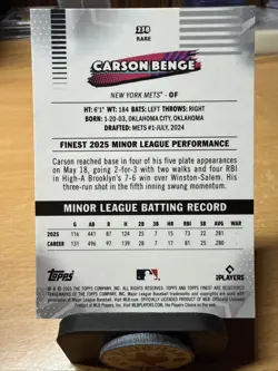 2026 Topps Finest Carson Benge RC Rookie RARE Mini Diamond New York Mets #258 - Image 3