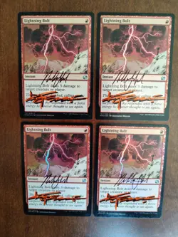 MTG 4x FOIL Lightning bolt DOUBLE SIGNED MM15 EX/EX+ - Image 1
