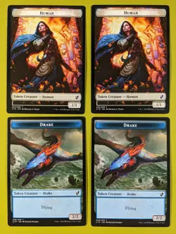 DOUBLE SIDED Drake & Human Token x4 Commander 2019 4x MTG Magic the Gathering - Image 1