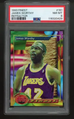 1993-94 Topps Finest Refractor JAMES WORTHY PSA 8 NEAR MINT #181 LAKERS - Image 1