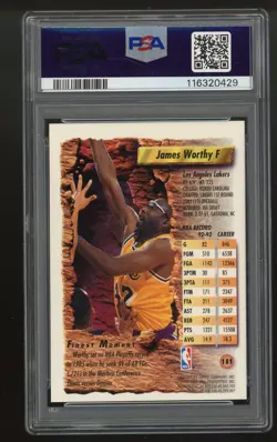1993-94 Topps Finest Refractor JAMES WORTHY PSA 8 NEAR MINT #181 LAKERS - Image 2