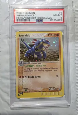 Prerelease Sandstorm Promo Armaldo Pokemon EX #1 2003 PSA 8 Stamped Holo Swirl - Image 1