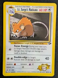 Lt. Surge's Raticate 53/132 Uncommon Gym Challenge Pokemon 2000 WOTC Vintage - Image 1
