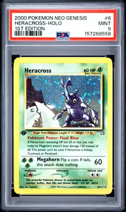 Pokemon Heracross Holo Neo Genesis 1st Edition 6/111 PSA 9 Mint - Image 1