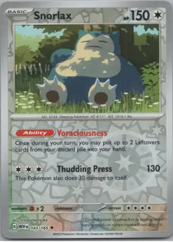 Snorlax 143/165 Uncommon 151 Pokemon Reverse Holo Near Mint - Image 1