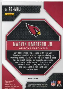 Marvin Harrison Jr. 2024 Panini Prizm - Rookie Gear #RG-MHJ (MEM, RC) Cardinals - Image 2