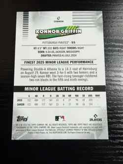 Topps Finest Konnor Griffin RC Rookie #6 Pittsburgh Pirates /75 2026 - Image 2