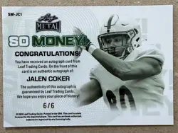 2024 Metal #SM-JC1 Jalen Coker Autograph Blue Ref. RC 6/6 Holy Cross Panthers - Image 2