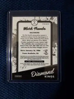 Mark Trumbo 2017 Panini Optic Donruss DK Gold Vinyl Prizm Card No.3 # One Of One - Image 2