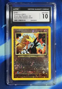 CGC 10 GEM MINT Entei 2001 Black Star Movie Promo 34 Reverse Holo Pokemon Card - Image 1