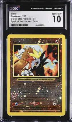 CGC 10 GEM MINT Entei 2001 Black Star Movie Promo 34 Reverse Holo Pokemon Card - Image 3