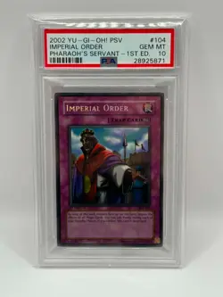 2002 YuGiOh! PSV Imperial Order 1st Edition PSV-104 PSA 10 GEM MINT - Image 1