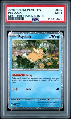 Psyduck Black Star Promo PSA 9 2025 Pokemon Mep En-Me #007 Three Pack Blister - Image 1