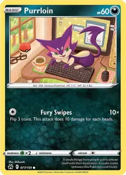 Purrloin 077/159 Reverse Holo LP-NM - Pokemon TCG Sword&Shield Crown Zenith CRZ - Image 3