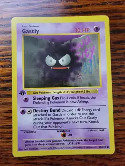 👻Pokemon Card Gastly 50/102 - 1st Edition Base Set Shadowless 1999 LP! - Image 1