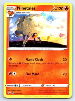 Pokemon Ninetales SWSH01: Sword & Shield Base Set SWSH01 023/202 NM Rare AKIRA E - Image 1