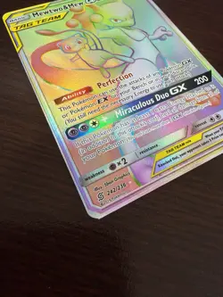 Mewtwo & Mew GX 242/236 Secret Rare Rainbow Unified Minds Pokemon TAG TEAM LP - Image 3