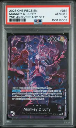 2025 ONE PIECE ENGLISH VERSION 2ND ANNIVERSARY SET #061 MONKEY D. LUFFY PSA 10 - Image 1