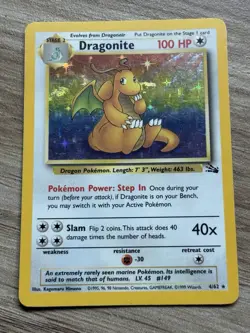 Dragonite 4/62 Fossil Holo Rare 1999 WOTC Pokemon Card Vintage Trading Card - Image 1