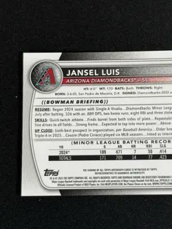 Jansel Luis 2025 Bowman 1st Chrome Auto #CPA-JLU AZ DIAMONDBACKS PROSPECT D.R. - Image 5