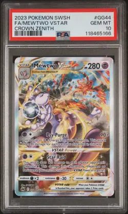 2023 POKEMON SWORD & SHIELD CROWN ZENITH #GG44 FULL ART/MEWTWO VSTAR PSA 10 - Image 1