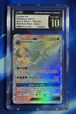 Cgc 10 Pristine Lunala GX 15 Collection Moon Full Art 2016 Pokemon Rainbow POP 1 - Image 1