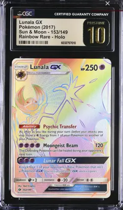 Cgc 10 Pristine Lunala GX 15 Collection Moon Full Art 2016 Pokemon Rainbow POP 1 - Image 3