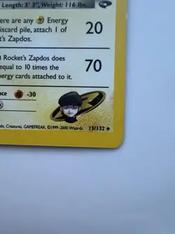 Pokemon TCG Rocket's Zapdos 15/132 Gym Challenge Holo Rare MP Unlimited 2000 - Image 5