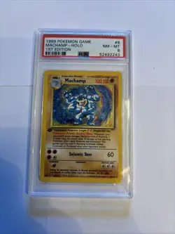 1999 POKEMON BASE SET 1ST EDITION #8 MACHAMP-HOLO PSA 8 - Image 1