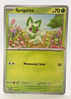 Special Pokemon TCG Indonesia Sprigatito Promo 143/SV-P Good Day Stamp - Image 1