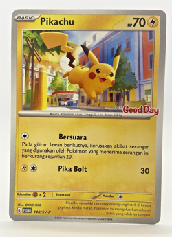 Special Pokemon TCG Indonesia Pikachu Promo 148/SV-P Good Day Stamp - Image 1