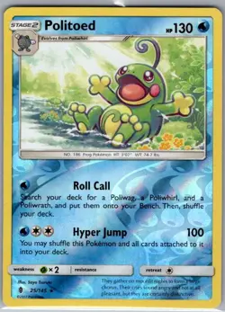 Politoed 25/145 Reverse Holo SM - Guardians Rising - Pokemon Card - NM - Image 1