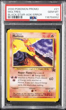 2000 POKEMON PROMO BLACK STAR TOSHINAO AOKI ERR #21 MOLTRES PSA 10 - Image 1