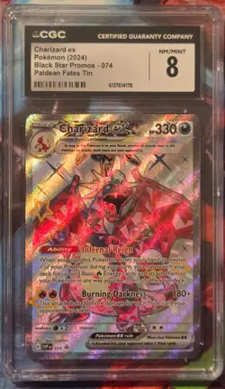 Pokemon Paldean Fates Charizard EX Black Star Promo 074 CGC 8 Mint - Image 1