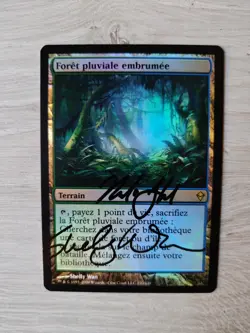 MTG 1x FOIL French Misty Rainforest DOUBLE SIGNED Zendikar EX+ - Image 1