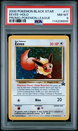 2000 POKEMON PROMO BLACK STAR POKEMON LEAGUE #11 EEVEE-HOLO PSA 8 - Image 1