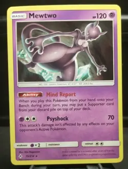 Mewtwo 75/214 NM Unbroken Bonds Sun & Moon Rare Near Mint Pokemon TCG Set Card - Image 1