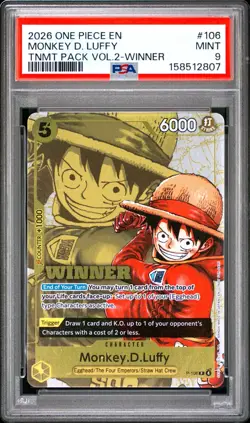 2026 One Piece EN TNMT Vol 2 Volume Winner Monkey D Luffy #106 PSA 9 MINT - Image 1