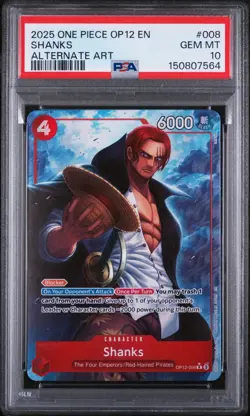 2025 ONE PIECE OP12-008 LEGACY OF THE MASTER ALT ART #008 SHANKS - PSA 10 - Image 1