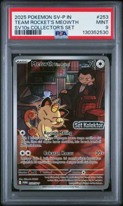 2025 POKEMON INDONESIAN SV-P PROMO #253 TEAM ROCKET'S MEOWTH PSA 9 - Image 1