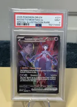 2025 POKEMON DRI EN-DESTINED RIVALS #231 TEAM ROCKET'S MEWTWO EX PSA 9 - Image 1