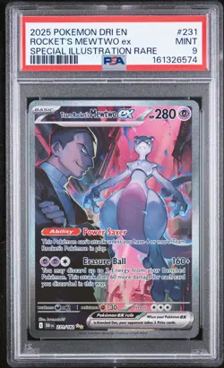 2025 POKEMON DRI EN-DESTINED RIVALS #231 TEAM ROCKET'S MEWTWO EX PSA 9 - Image 1