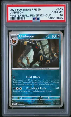 2025 POKEMON PRE EN-PRISMATIC EVOLUTIONS MASTER BALL REVERSE HOLO UMBREON PSA 10 - Image 1
