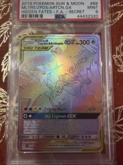 Pokemon Moltres Zapdos Articuno GX Rainbow 2019 Hidden Fates 69/68 PSA 9 - Image 1