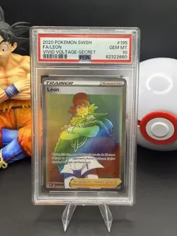 Pokemon TCG Leon Trainer Card Vivid Voltage Rainbow Rare, 195/185 PSA 10 - Image 1